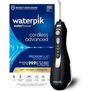 image:imageWaterpik Cordless Advanced Portable Water Flosser Rechargeable White  3 Settings 4 Tips Travel Bag for Gums Teeth Dental Braces Implants Shower Use ADA Accepted WP580 Packaging May VaryBlack