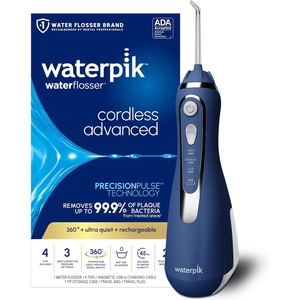 image:imageWaterpik Cordless Advanced Portable Water Flosser Rechargeable White  3 Settings 4 Tips Travel Bag for Gums Teeth Dental Braces Implants Shower Use ADA Accepted WP580 Packaging May VaryBlue