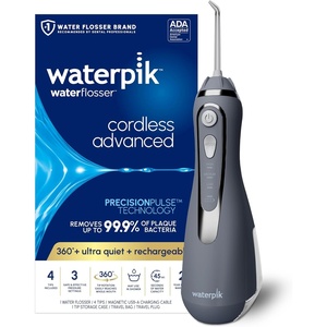 image:imageWaterpik Cordless Advanced Portable Water Flosser Rechargeable White  3 Settings 4 Tips Travel Bag for Gums Teeth Dental Braces Implants Shower Use ADA Accepted WP580 Packaging May VaryGray