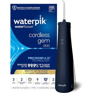 image:imageWaterpik Cordless Gem 5100 Portable Water Flosser Rechargeable White  2 Settings 3 Tips Travel Mode amp Bag for Gums Teeth Braces Implants Shower Use ADA Accepted WF27 Packaging May VaryBlue