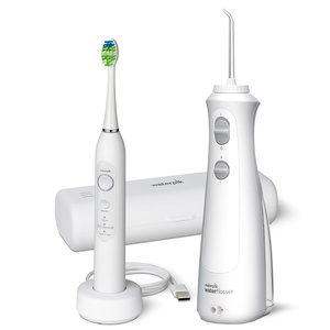 image:imageWaterpik Cordless Pearl and Sensonic Rechargeable Electric Toothbrush and Water Flosser Combo Complete Dental Care for Teeth Gums Braces and Travel  ADA Accepted White