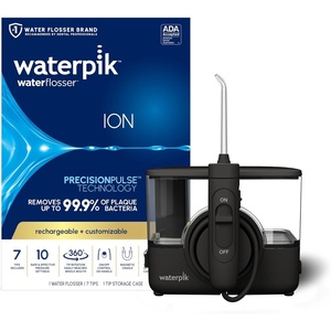 image:imageWaterpik ION Rechargeable Water Flosser with 10 Settings 7 Tips White  Portable Cordless Countertop for at Home Daily Gum Health Dental Braces Implants ADA Accepted WF12 Packaging May VaryIon Black